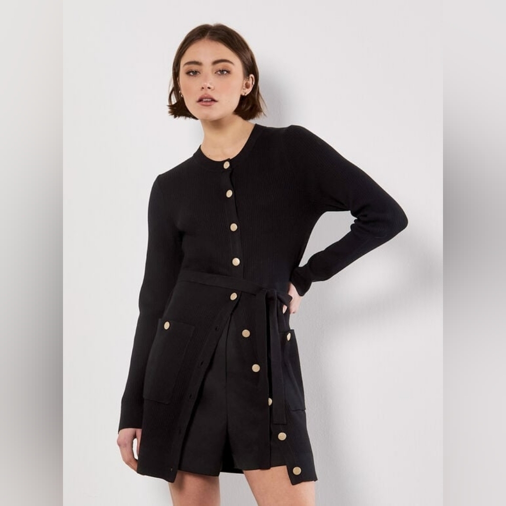 Gold Button 2 pocket Rib Mini Dress
